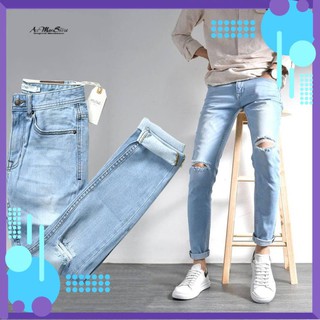 Quần jean nam rách gối xanh nhạt skinny QJRO003-011 của Routine