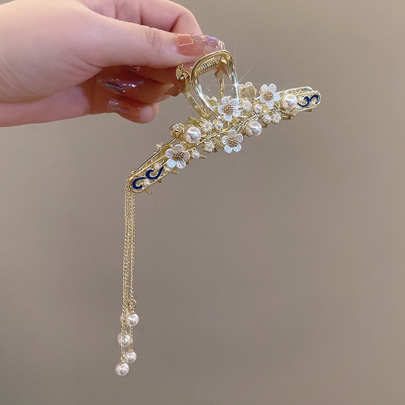 Kẹp Tóc Hình Bông Hoa Phối Tua Rua Phong Cách Cổ Điển Cao Cấp Thời Trang Mùa Thu Mới Cho