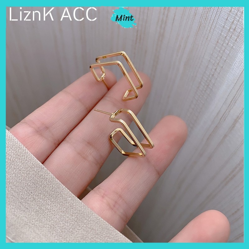 Bông Tai Nữ ❤️KHÔNG GÂY DỊ ỨNG❤️ Khuyên Tai Hai Mảnh Hình Vuông Chuôi Xỏ Bạc S925