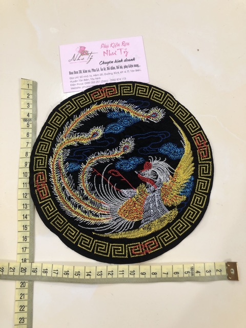 Tấm ren tròn trang trí áo dài đôi chim