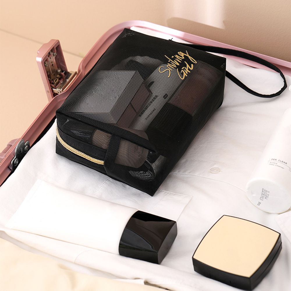 Set 1/5 túi lưới đựng mỹ phẩm màu đen trong suốt sức chứa lớn di động cho nữ