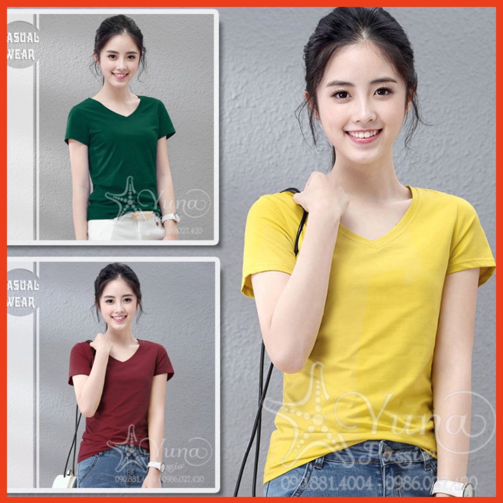 ÁO THUN NỮ CỔ TIM TAY NGẮN CHẤT VÃI COTTON LẠNH CAO CẤP MỀM MỊN -  CO GIẢN THOÁNG MÁT 45KG-65KG