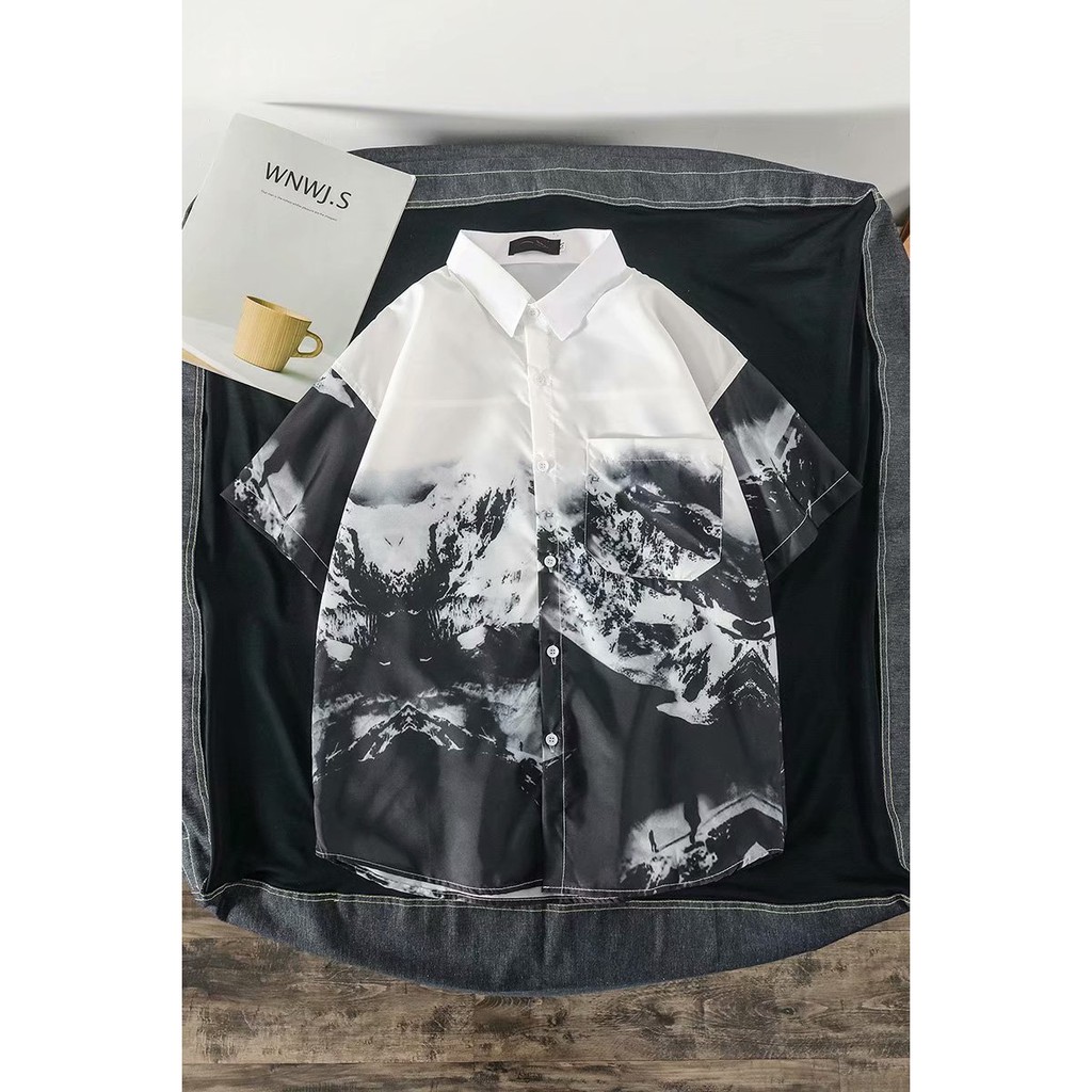 Áo sơ mi tay ngắn trắng và đen thời trang dành cho bạn nam