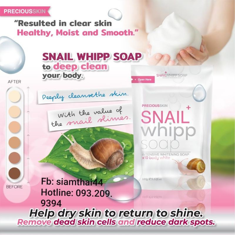 Xà Phòng Làm Sạch Sâu & Dưỡng Trắng Snail W hite Whipp Sap X10 BODY WHITE 120g