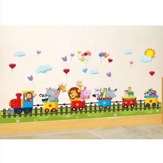 Decal dán tường - Đoàn tàu chở các loài vật - kiddecal - AM7123 Zooyoo