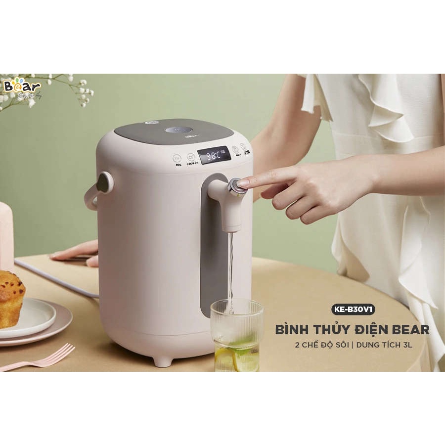 Bình thủy điện thông minh Bear KE-B30V1 dung tích 3 lít, bảo hành 18 tháng