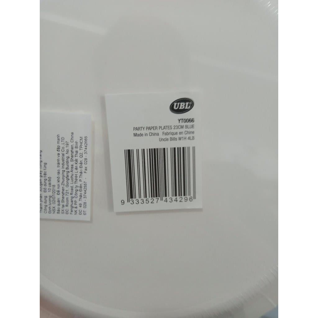 Đĩa giấy dùng một lần 23cm Màu Xanh 10 cái mỗi bộ Uncle Bills YT0066