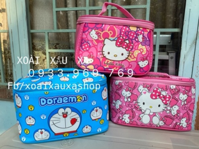 TÚI TRANG ĐIỂM MAKE UP, NAIL, SON PHẤN HELLO KITTY - DORAEMON