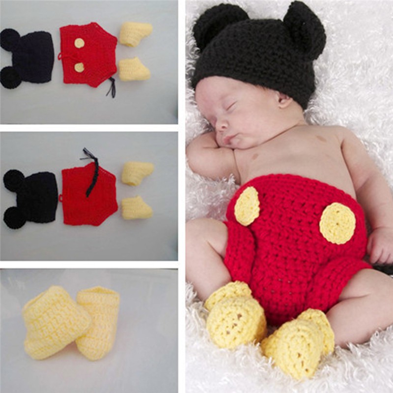 Mary☆3Pcs/set Newborn Baby Girls Boys Crochet Knit Costume Prop