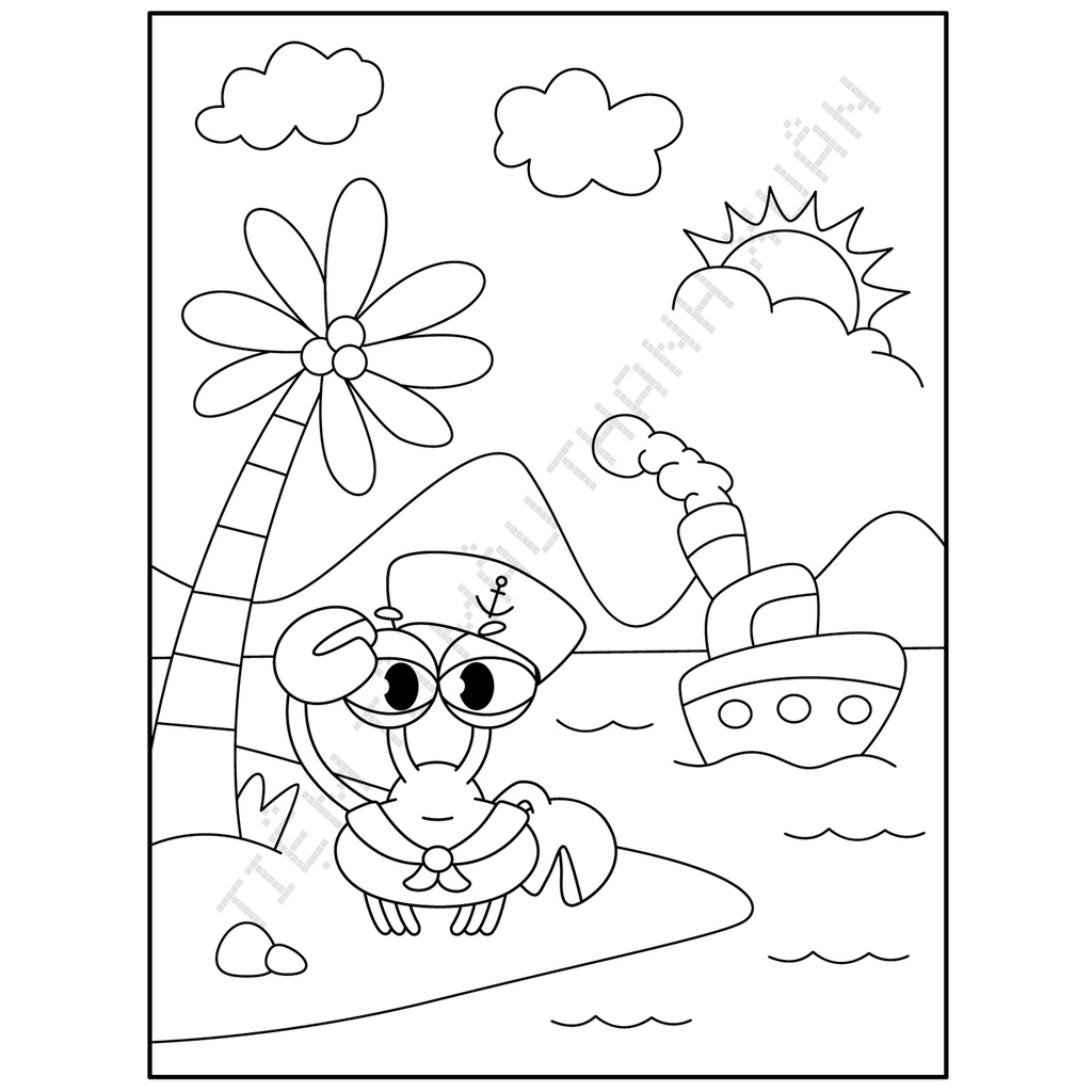 Set 20 Tờ Tranh Tô Màu Hình Cua Dễ Thương Cho Bé Size A5 Màu Sáp, Màu Chì - Tiệm Tô Màu Thanh Xuân