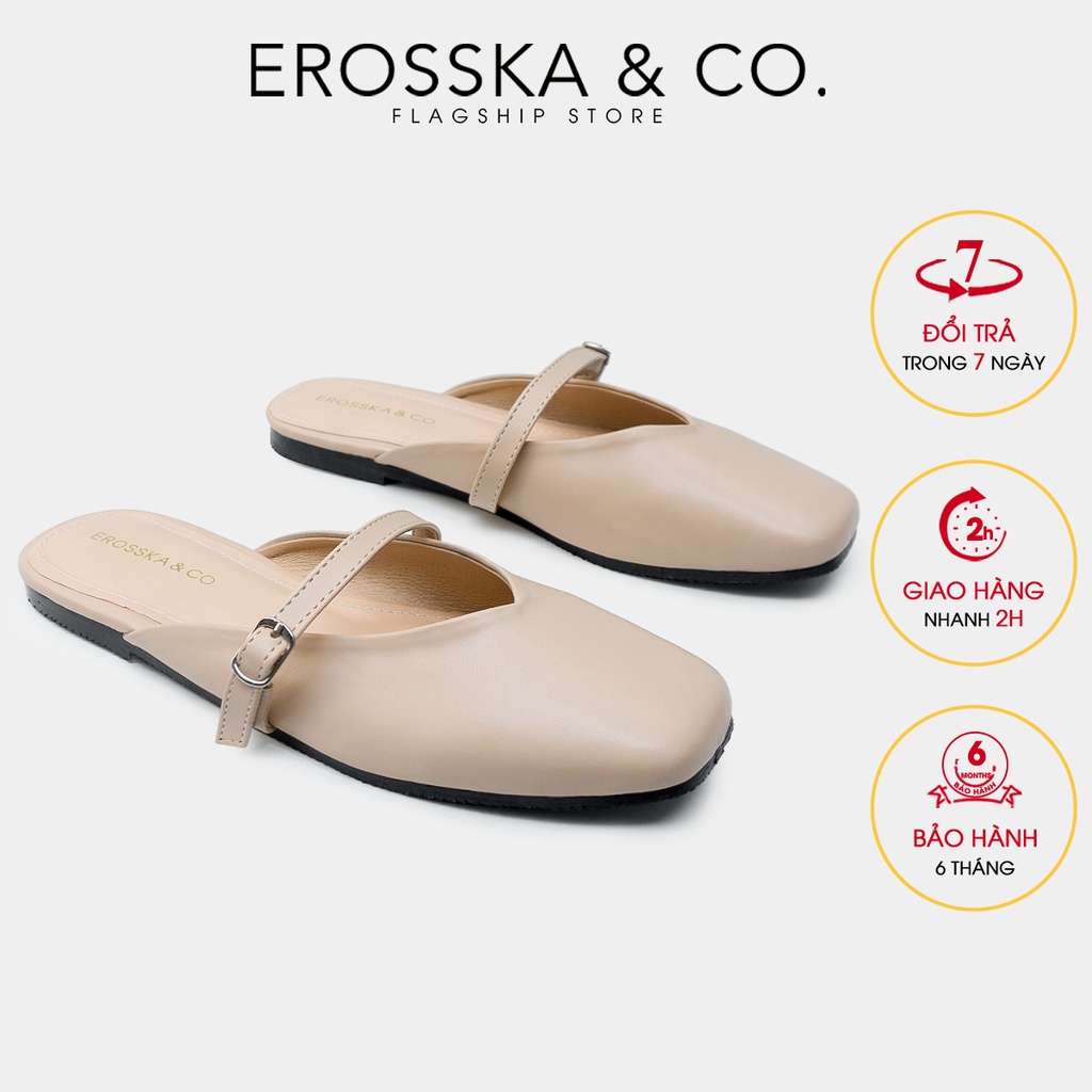 Erosska - Giày nữ đế bệt Erosska 2022 đạp ngót quai ngang phong cách thanh lịch màu kem - EL020