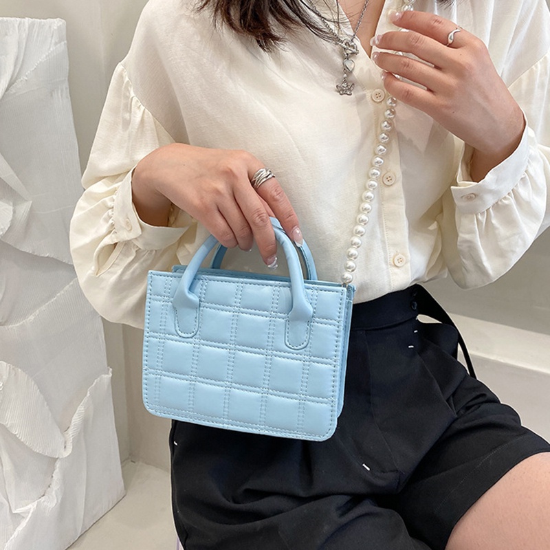 Túi Đeo Chéo Hình Vuông Đính Ngọc Trai Thời Trang Hàn Quốc Cho Nữ