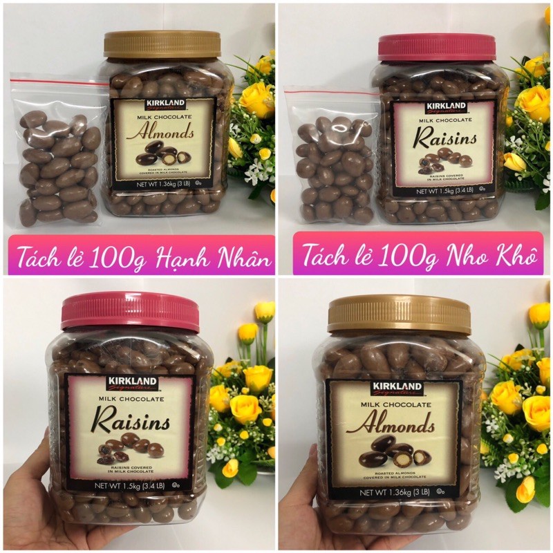 ❤️ [Date 10/2021] Tách lẻ 100g (50-55 viên) Kẹo Socola sữa Nho Khô/ Hạnh Nhân Kirkland Mỹ