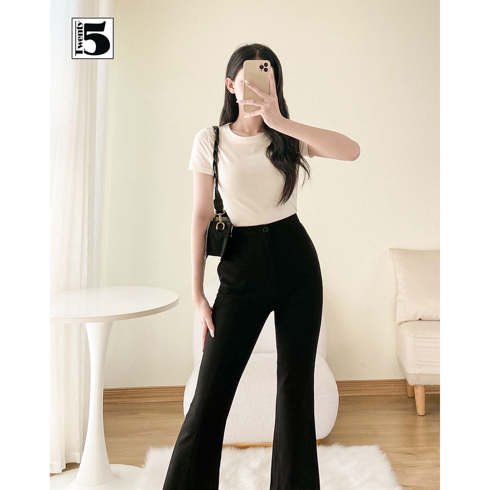 Quần vải công sở nữ ống loe xẻ cạp cao tôn dáng Twentyfive SQ1