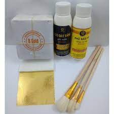 Combo 500 lá vàng kèm đủ keo và phụ kiện dùng cho dát vàng hoa quả, thạch cao, giấy, đồ da