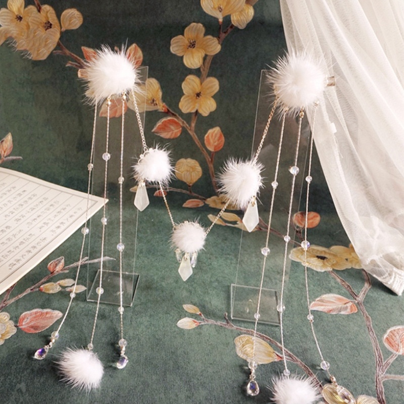 Trâm Cài Tóc Đính Ngọc Trai Phối Lông Tua Rua Phong Cách Trung Hoa Cổ Điển