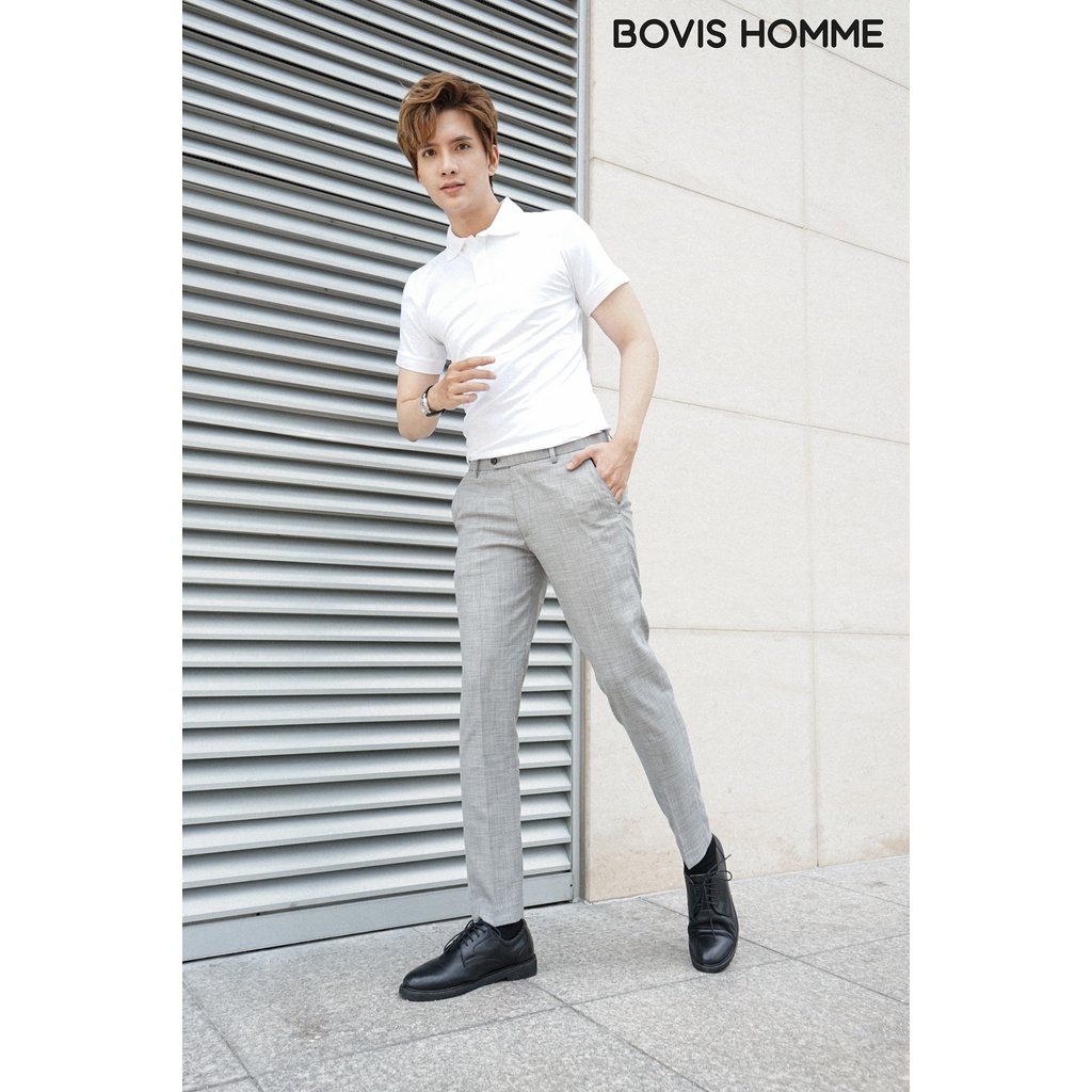 Quần tây nam Bovis Homme, mã QT125, màu xám, form slim, chất liệu 95% cotton 5% spandex, mặt vải dày dặn, đứng form