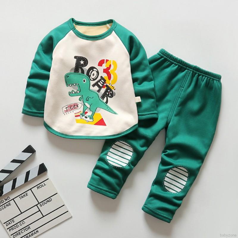 Bộ Pajamas nhung in hình hoạt hình + quần cho mùa thu đông