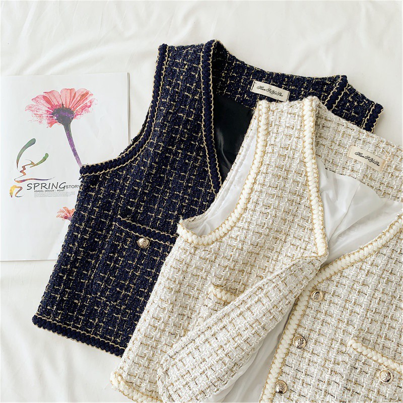 Áo ghi lê dạ tweed áo dạ cộc tay ulzzang A355