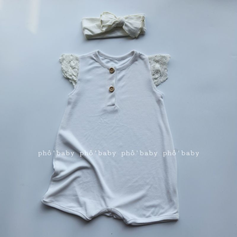 bộ liền thân gân hàn quốc tay ren, cúc cổ