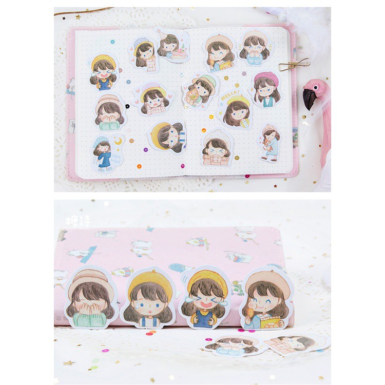 Set 46 chiếc sticker BÉ GÁI DỄ THƯƠNG xinh xắn trang trí sổ nè