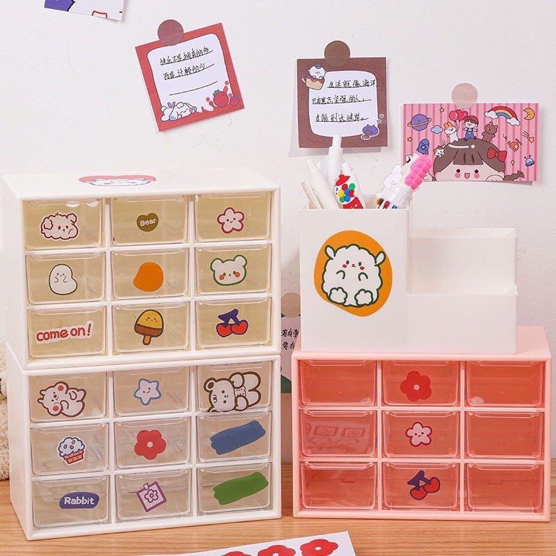 Tủ Mini 9 Ngăn Đựng Mỹ Phẩm / Phụ Kiện Có Tặng Kèm Sticker