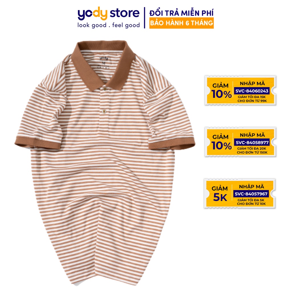 Áo polo nam YODY kẻ ngang dáng basic chất cotton - APM4069
