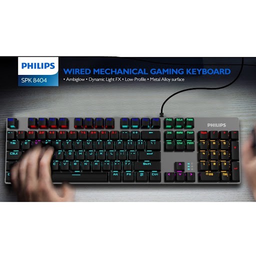 Bàn phím cơ PHILIPS SPK-8404 Led Chính hãng (USB - Phím cơ) đèn Led RGB chuyên game siêu bền bảo hành 12 tháng 1 đổi 1