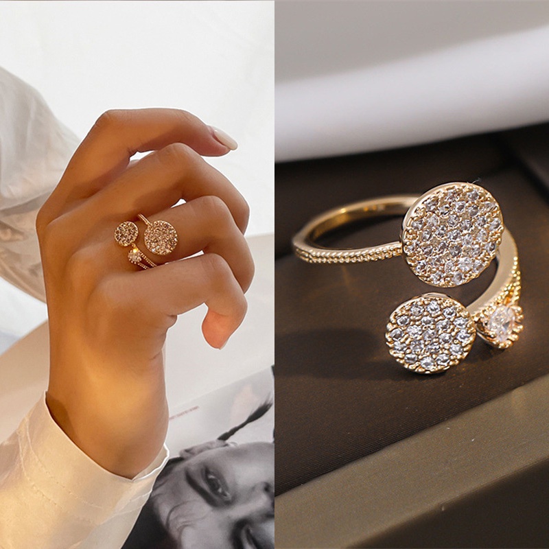 Nhẫn hở RINHOO FRIENDSHIP đính đá kim cương tròn toàn diện phong cách Âu Mỹ thời trang cho nữ