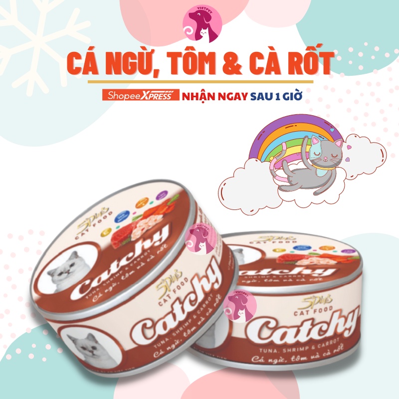 Thức ăn cho mèo - Pate Cho Mèo 5Plus Catchy 170g (Vị thơm ngon - Dành cho mọi giống mèo &amp; lứa tuổi)