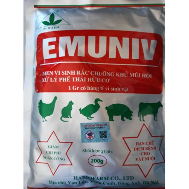 Bán EMUNIV- men vi sinh rắc chuồng khử mùi hôi, xử lý phế thải hữu cơ- 200g hàng chuẩn, nhập khẩu và phân phối.