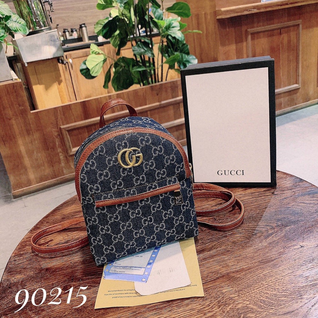Balo họa tiết gucci viền nâu chất vải jean