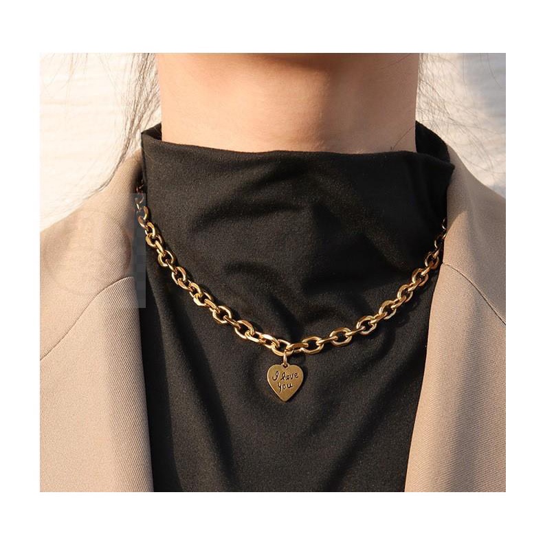 Dây Chuyền Titan Nữ Dây Xích Mặt I Love U ERASHOP 079986 - Cá Tính, Cool Ngầu, Phụ Kiện Giá Rẻ
