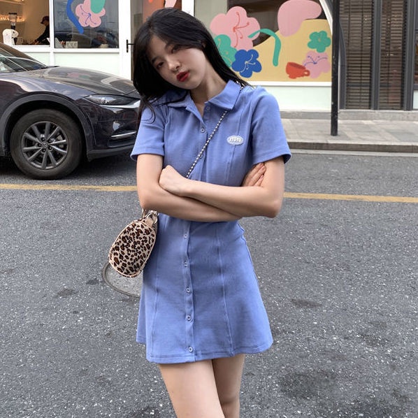 Đầm Cổ Polo Dáng Ngắn Ôm Eo Kiểu Hàn Quốc Thời Trang Mùa Hè Cho Nữ
