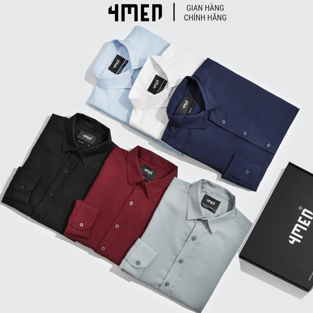 Áo sơ mi nam lụa chống nhăn cao cấp 4MEN SM061 dài tay, form slimfit, trơn 6 màu thanh lịch, hiện đại - Hàng mới về