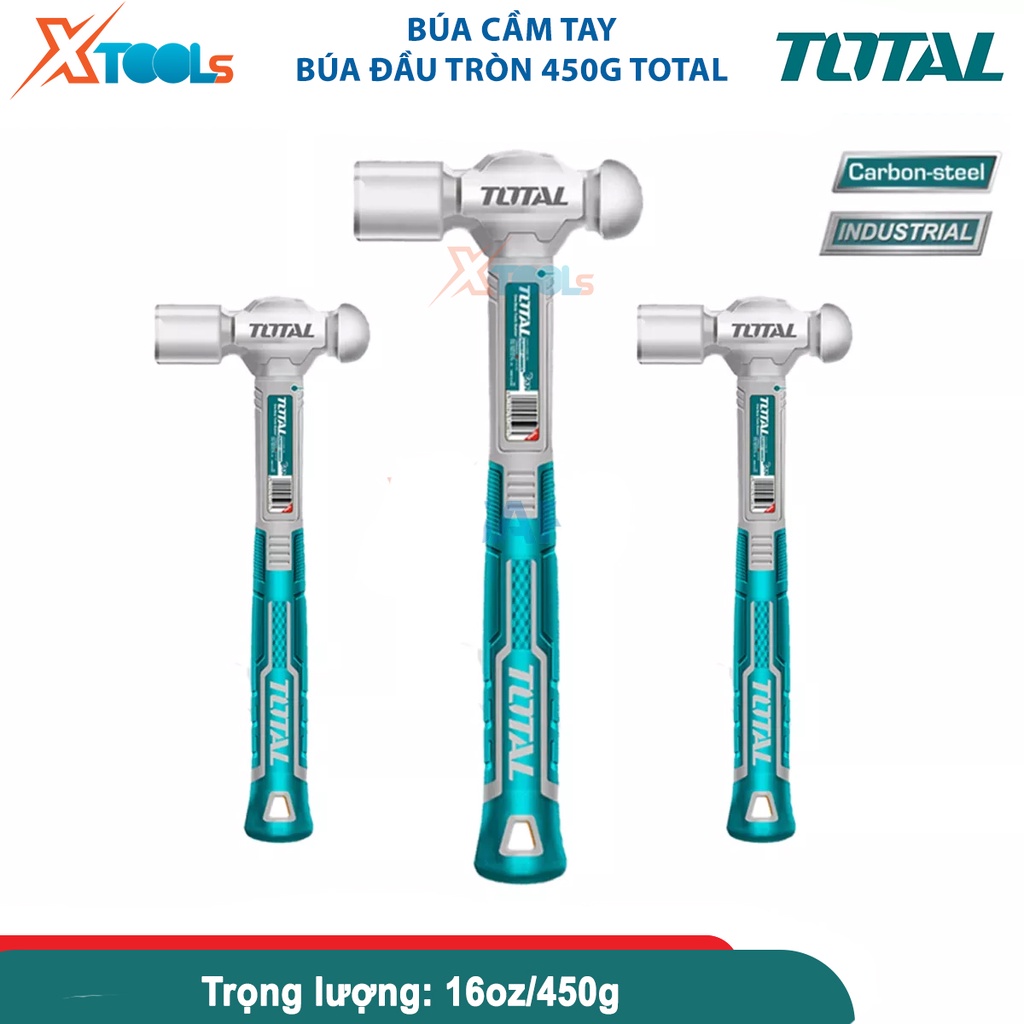 Búa đầu tròn 450g Total THRBPH0166, đầu búa nguyên khối chịu nhiệt, thép cacbon 45#, tay cầm 2 màu [CHÍNH HÃNG][XTOOLS]