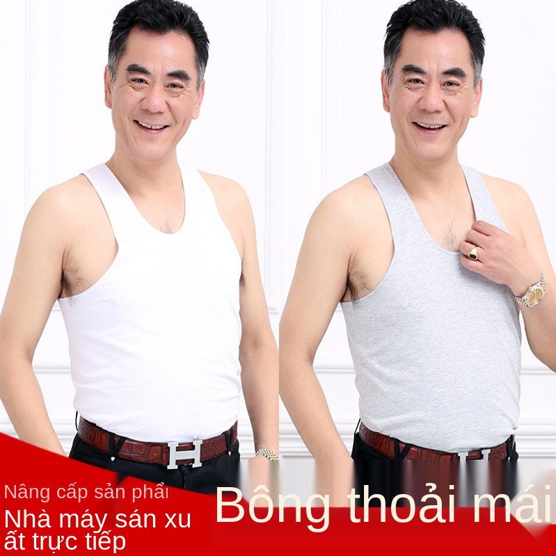 [100% cotton] áo len nam trung niên và cao tuổi cản trở quần lót đáy cha già mùa hè