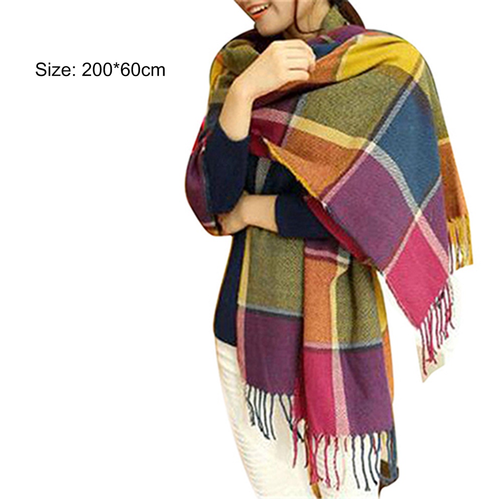 Khăn choàng cổ phối tua rua thời trang hoa văn caro