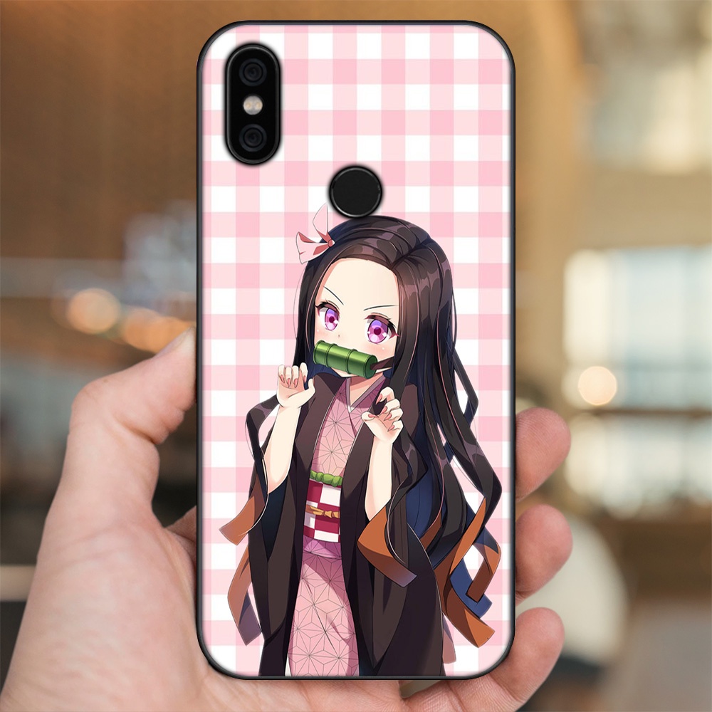 Ốp lưng Xiaomi Mi A2, Redmi 6X viền đen in hình Nezuko Kimetsu no Yaiba