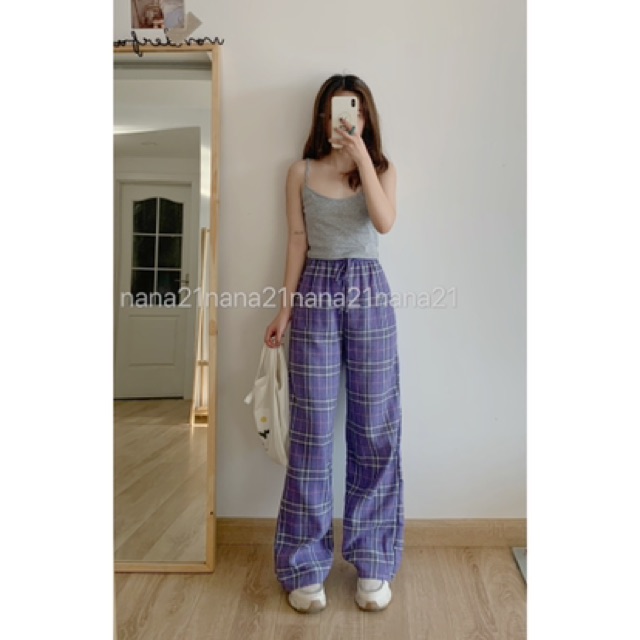 Quần culottes kẻ dáng dài