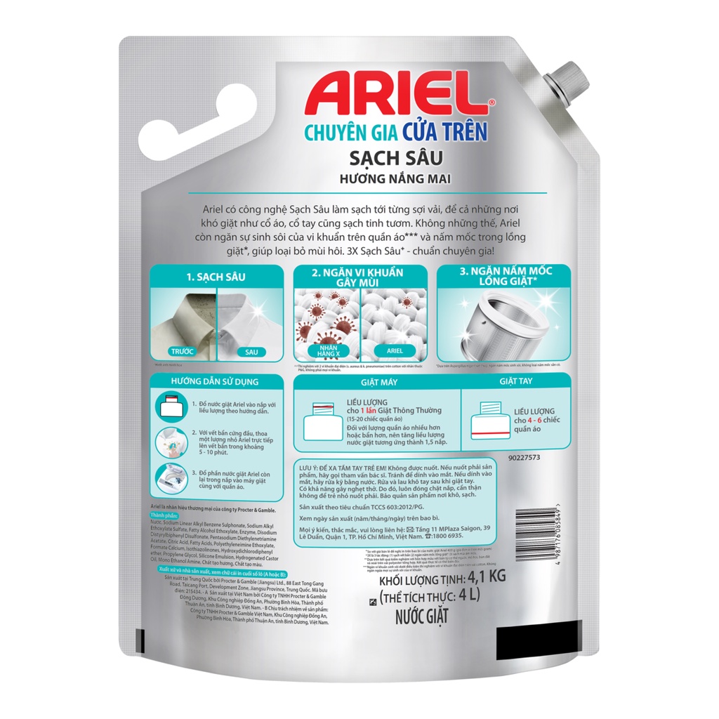 Nước Giặt ARIEL Nắng Mai 4.1kg/ Hương Downy 3.9KG