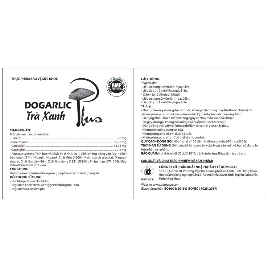 VIÊN TỎI NGHỆ DOGARLIC TRÀ XANH PLUS dogalic DMC