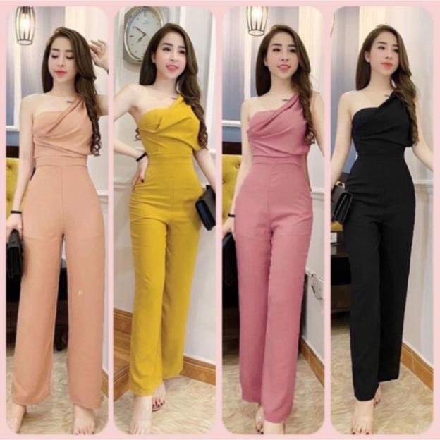 TSL Ảnh thật Jum dài lệch vai xếp ly ống suông mút ngực giá rẻ