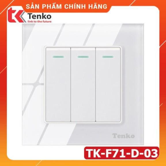 Công Tắc 3 Nút Mặt Kính Cường Lực Chống Va Đập - Chống Xước Tenko TK-F71-D-03 Màu Trắng