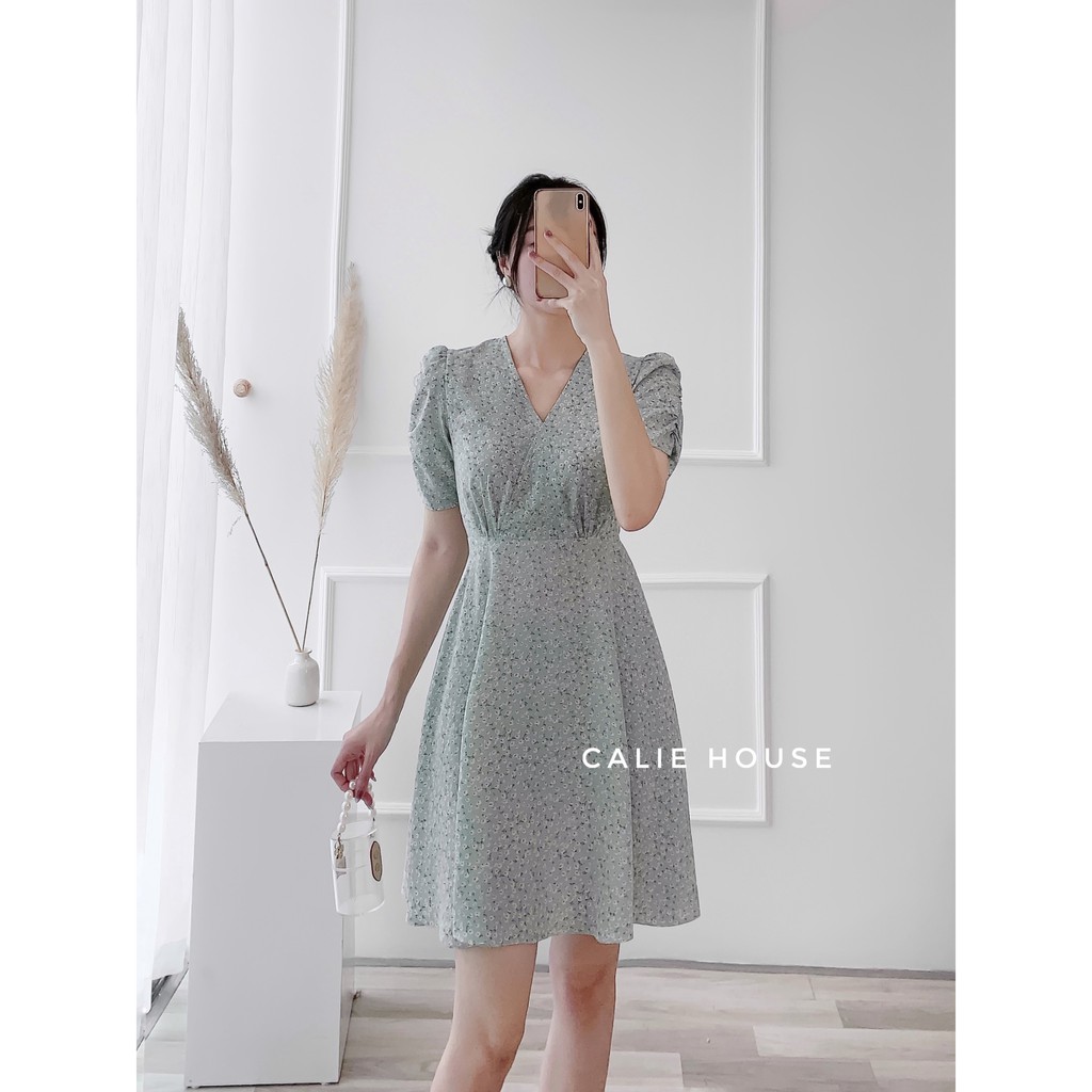 Váy hoa baby xanh đỏ thời trang công sở Calie House V240 | BigBuy360 - bigbuy360.vn