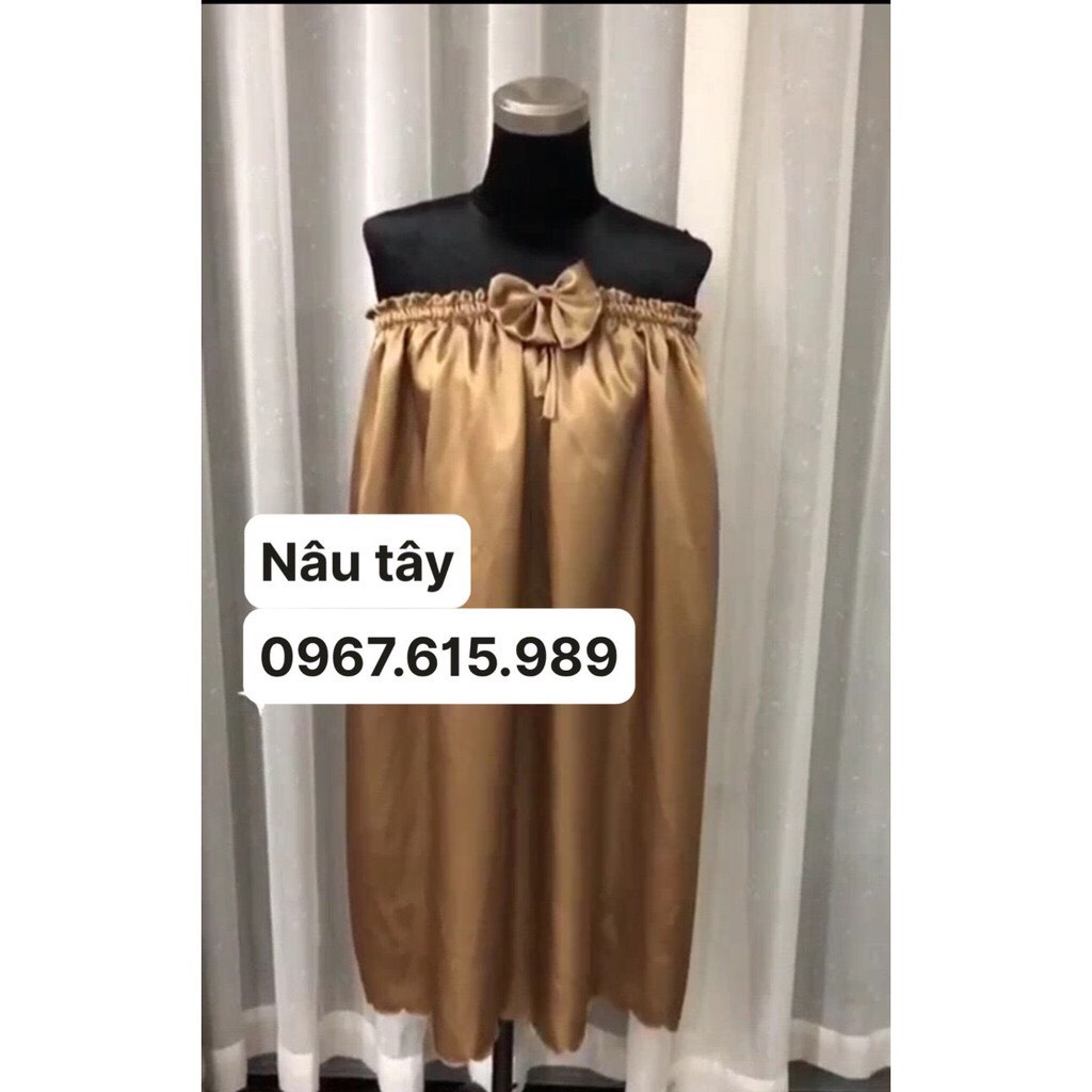 Váy quây spa lụa LOẠI ĐẸP, mát mịn, có nơ ngực, váy quây mặc massage, triệt lông