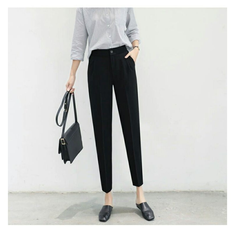 Quần tây nữ công sở bigsize thời trang nữ cao cấp Quần baggy lưng cao vải mềm màu đen chất đẹp form co dãn mặc học sinh | BigBuy360 - bigbuy360.vn