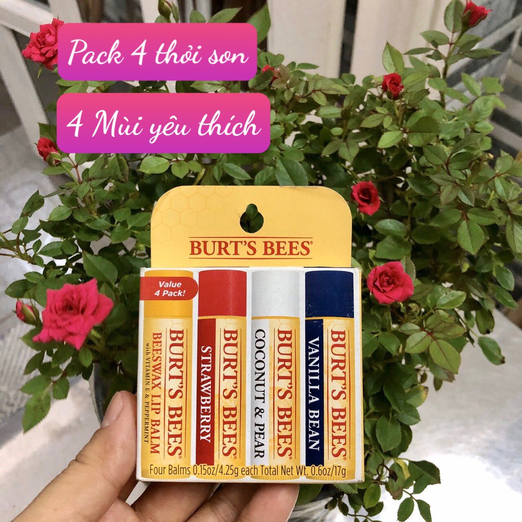 ❤ [Quận 3] Tách lẻ 1 Son dưỡng môi không màu Burt's Bees Mỹ (Dâu, Dừa, Vani), 100% thiên nhiên [Date 8/2023]