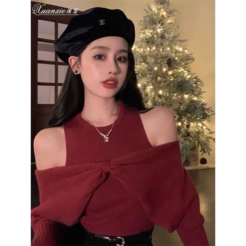 Áo Sweater Dệt Kim Hở Vai Thời Trang Mùa Xuân Quyến Rũ