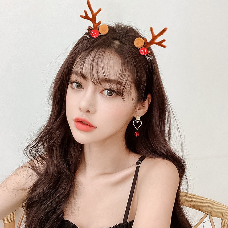 Cặp kẹp tóc hình sừng tuần lộc thời trang cho giáng sinh